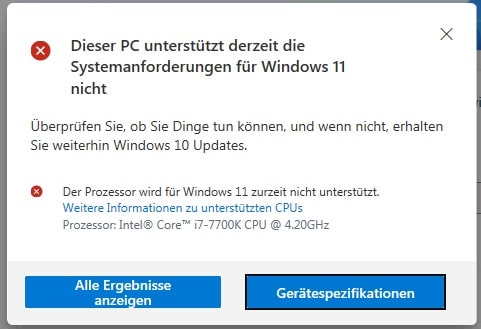 PC nicht kompatibel mit Windows 11